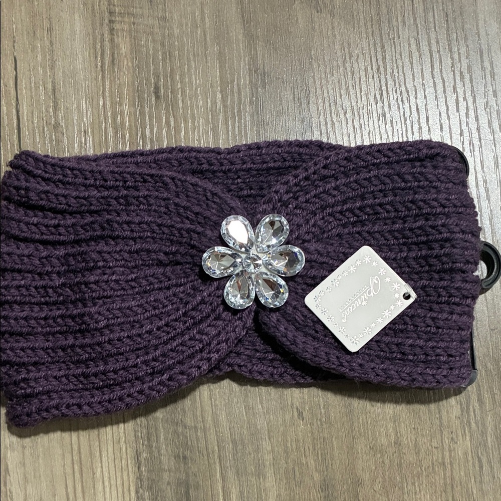 Purple Knit Headband with Crystal Accent